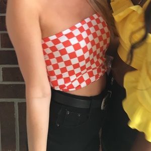 Gingham Orange Tube Top